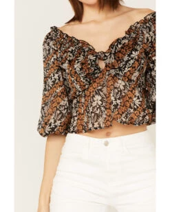 Wild Moss Women's Floral Print Tie-Front Peplum Crop Top 8 Wild Moss Women's Floral Print Tie-Front Peplum Crop Top -Cowboy Wear Shop 2000381596 001 P3