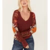 Free People Women's Amara Floral Print Long Sleeve Top -Cowboy Wear Shop 2000381814 646 P1