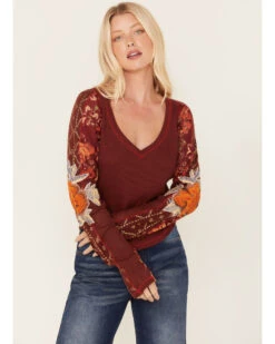 Free People Women's Amara Floral Print Long Sleeve Top
