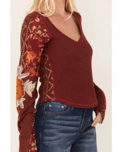 Free People Women's Amara Floral Print Long Sleeve Top -Cowboy Wear Shop 2000381814 646 P3