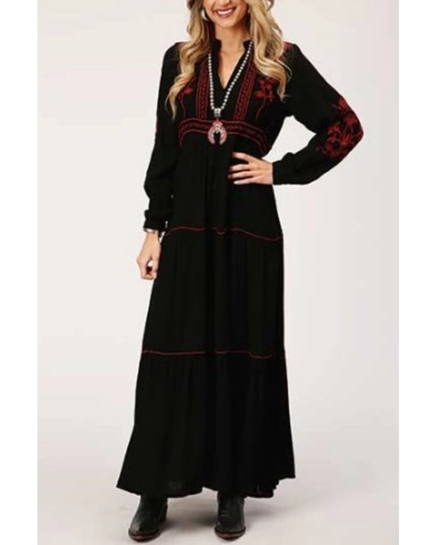 Roper Women's Long Sleeve Peasant Embroidered Tier Dress 3 Roper Women's Long Sleeve Peasant Embroidered Tier Dress