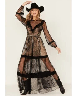 Wonderwest Women's Sheer Lace Long Sleeve Dress -Cowboy Wear Shop 2000383188 001 P3