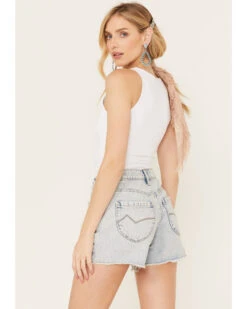 Cleo + Wolf Women's Light Wash Mid Rise Denim Distressed Shorts -Cowboy Wear Shop 2000383231 412 P3