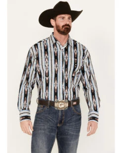 Wrangler Men's Southwestern Striped Long Sleeve Western Snap Shirt