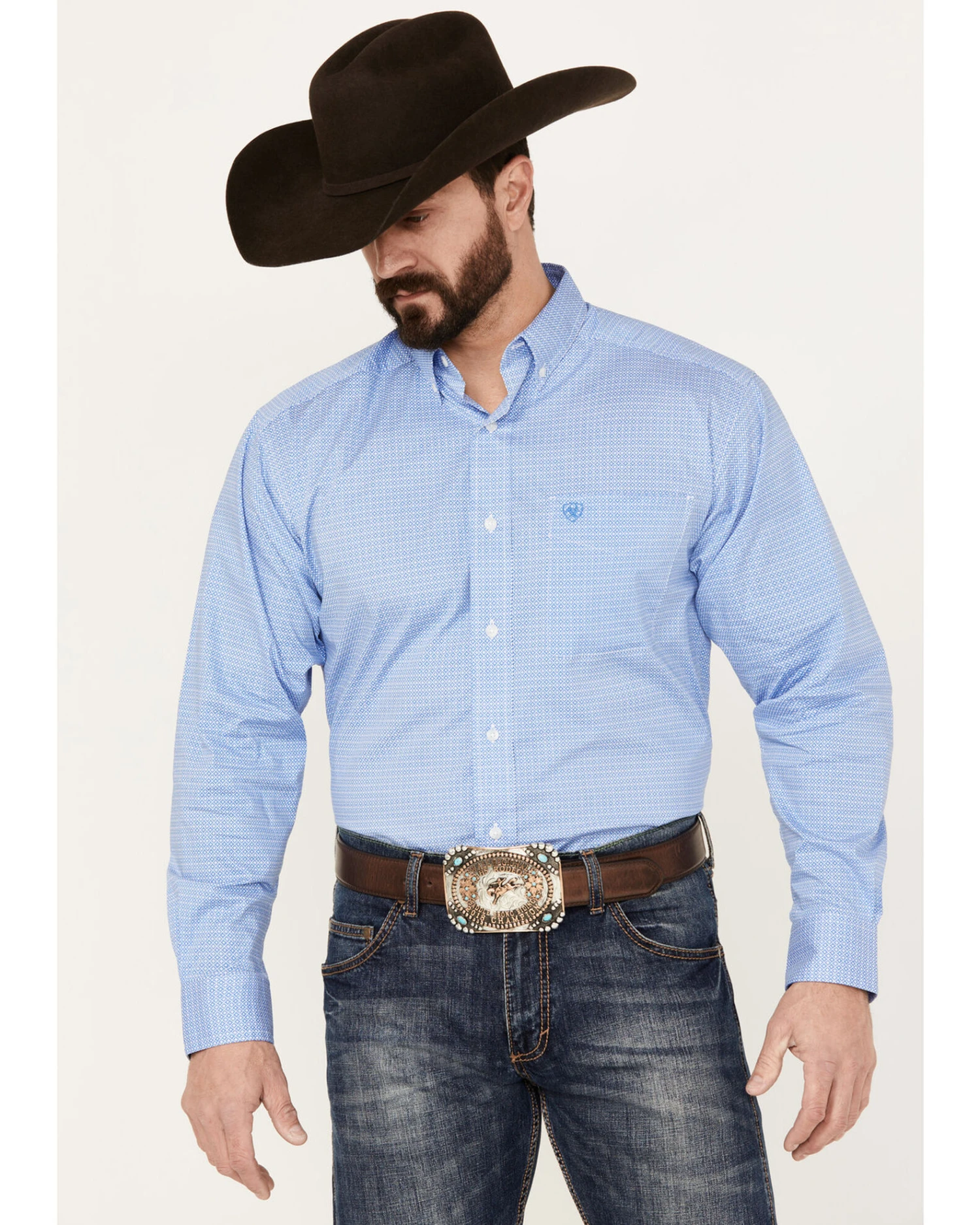 Ariat Men's Leo Classic Fit Geo Print Long Sleeve Button Down Western Shirt 3 Ariat Men's Leo Classic Fit Geo Print Long Sleeve Button Down Western Shirt