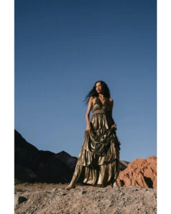 Flying Tomato Women's Metallic Tiered Maxi Dress