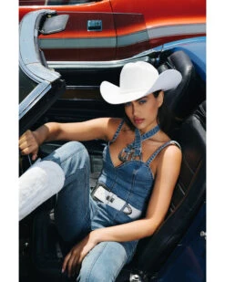 Rock & Roll Denim Women's Medium Wash Straight Leg Stretch Jumpsuit 