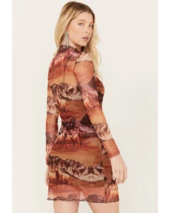 Rock & Roll Denim Women's Mesh Printed Long Sleeve Dress -Cowboy Wear Shop 2000384987 220 P4