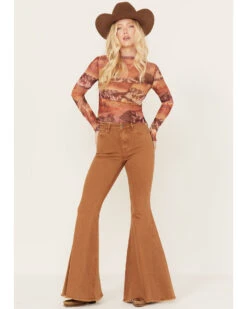 Rock & Roll Denim Women's Mesh Printed Long Sleeve Shirt