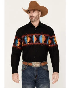 Panhandle Men's Southwestern Border Long Sleeve Western Snap Shirt