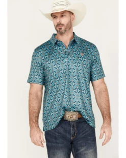 Panhandle Men's Southwestern Short Sleeve Pearl Snap Polo