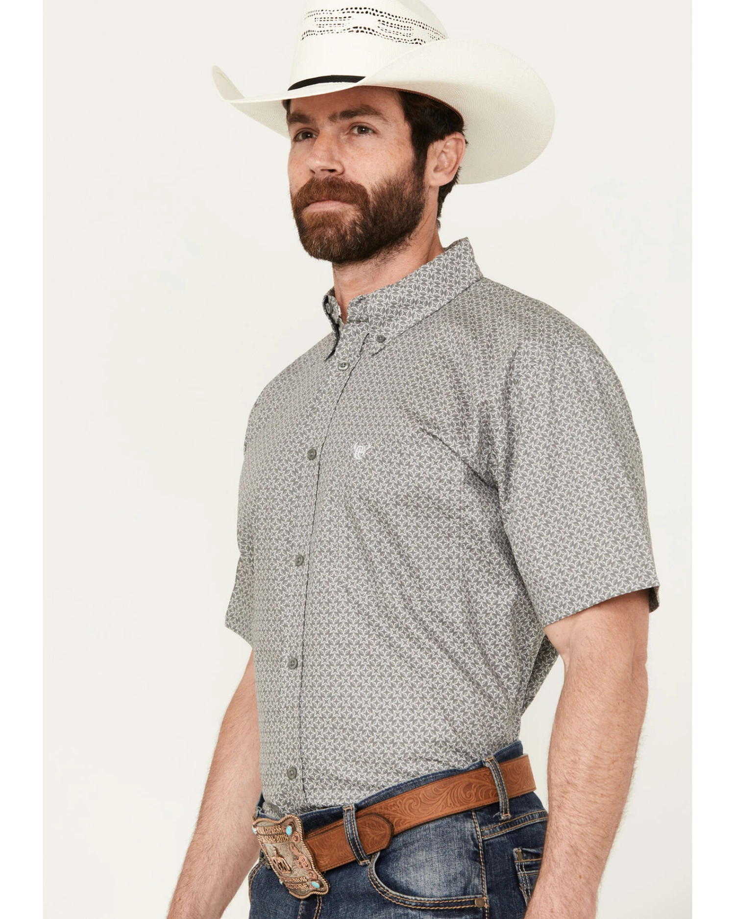 Cowboy Hardware Men's Circle Star Print Short Sleeve Button Down Shirt 4 Cowboy Hardware Men's Circle Star Print Short Sleeve Button Down Shirt - Image 2