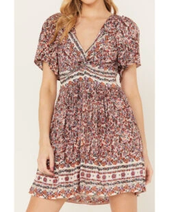 Angie Women's Floral Print Short Sleeve Mini Dress  -Cowboy Wear Shop 2000385619 900 P3