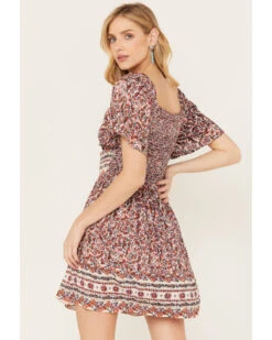 Angie Women's Floral Print Short Sleeve Mini Dress  -Cowboy Wear Shop 2000385619 900 P4