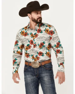 Tin Haul Men's Hawaiian Floral Long Sleeve Western Snap Shirt