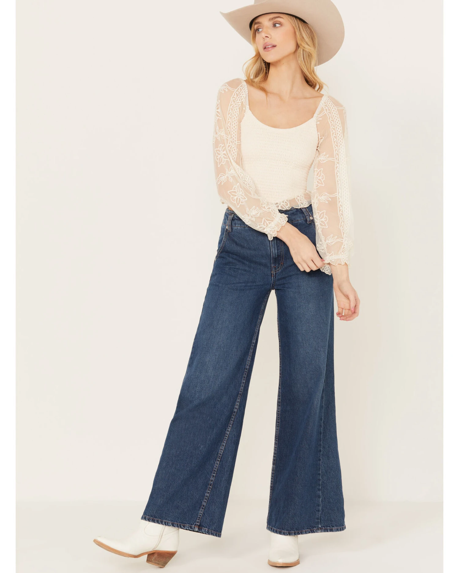 Jolt Women's Lace Smocked Long Sleeve Top 3 Jolt Women's Lace Smocked Long Sleeve Top