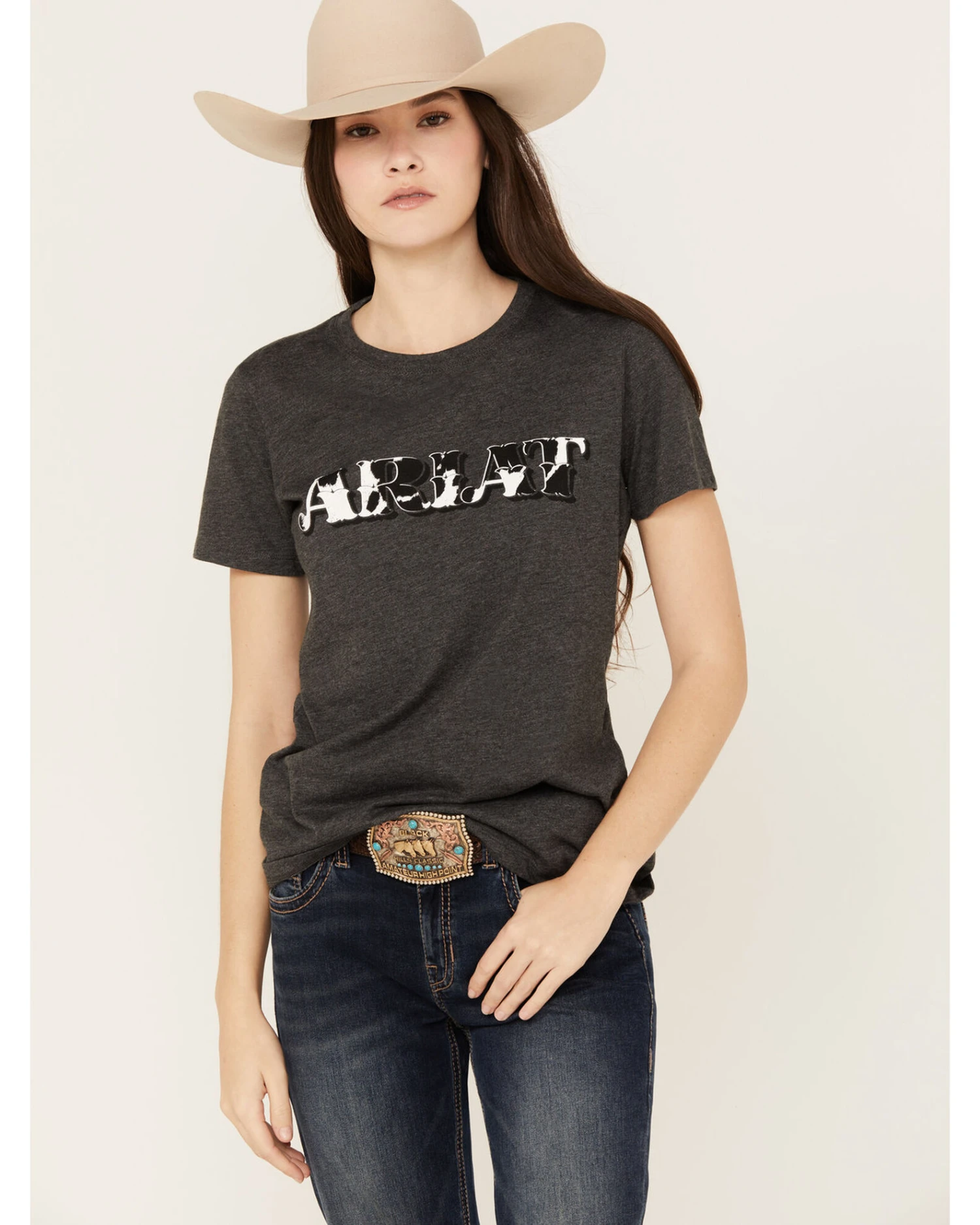 Ariat Women's Cow Print Logo Short Sleeve Graphic Tee 3 Ariat Women's Cow Print Logo Short Sleeve Graphic Tee