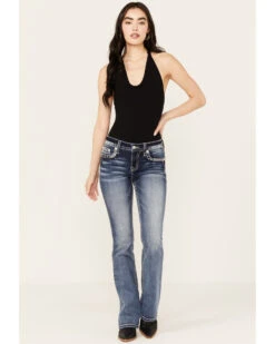 Miss Me Women's Dark Wash Low Rise Tonal Americana Border Bootcut Jeans -Cowboy Wear Shop 2000387014 416 P3