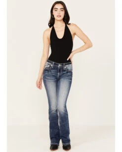 Miss Me Women's Dark Wash Mid Rise Fleur De Lis Bootcut Denim Jeans -Cowboy Wear Shop 2000387028 416 P3