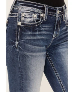 Miss Me Women's Dark Wash Mid Rise Fleur De Lis Bootcut Denim Jeans -Cowboy Wear Shop 2000387028 416 P4