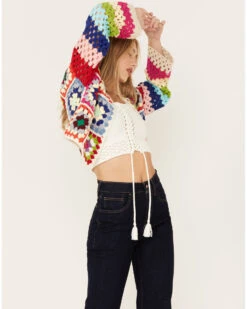 Revel Women's Crochet Patchwork Long Sleeve Cardigan