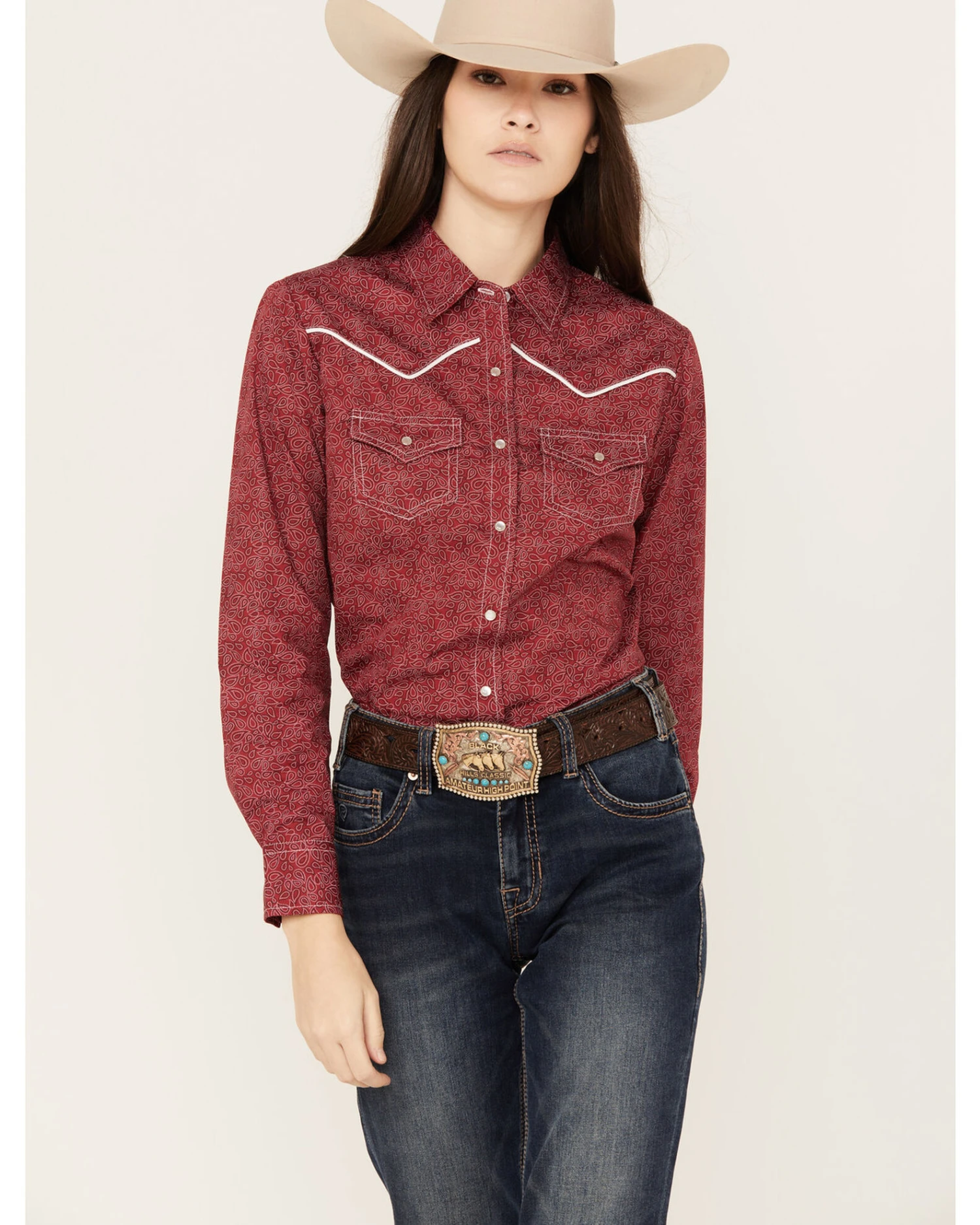 Ely Walker Women's Long Sleeve Paisley Print Western Pearl Snap Shirt 3 Ely Walker Women's Long Sleeve Paisley Print Western Pearl Snap Shirt