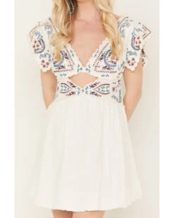 Free People Women's Rambling Roads Mini Short Sleeve Embroidered Dress 8 Free People Women's Rambling Roads Mini Short Sleeve Embroidered Dress -Cowboy Wear Shop 2000388007 100 P3