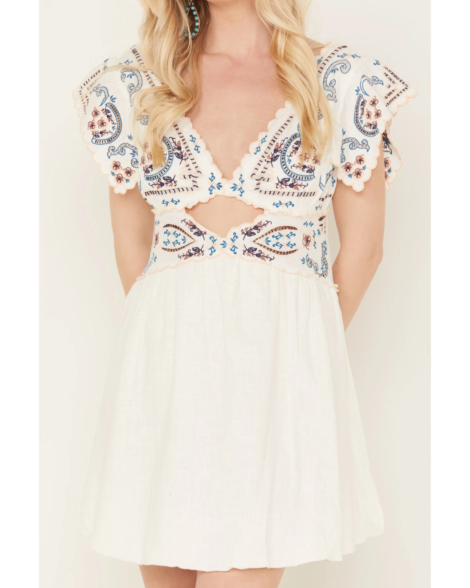 Free People Women's Rambling Roads Mini Short Sleeve Embroidered Dress 5 Free People Women's Rambling Roads Mini Short Sleeve Embroidered Dress - Image 3