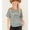 White Crow Women's Wild West Steer Head Skull Short Sleeve Graphic Tee -Cowboy Wear Shop 2000388264 442 P1