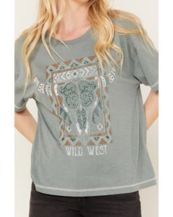 White Crow Women's Wild West Steer Head Skull Short Sleeve Graphic Tee 8 White Crow Women's Wild West Steer Head Skull Short Sleeve Graphic Tee -Cowboy Wear Shop 2000388264 442 P3