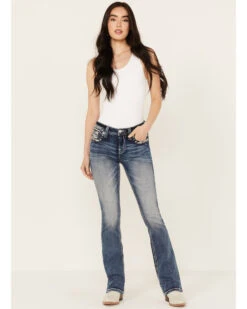 Miss Me Women's Dark Wash Mid Rise Americana Border Stretch Bootcut Jeans -Cowboy Wear Shop 2000388614 401 P3