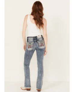 Miss Me Women's Medium Wash Mid Rise Americana Dreamcatcher Stretch Bootcut Jeans 