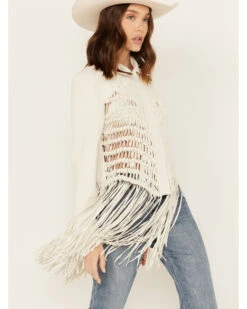 Wonderwest Women's Macrame Back Long Sleeve Snap Shirt