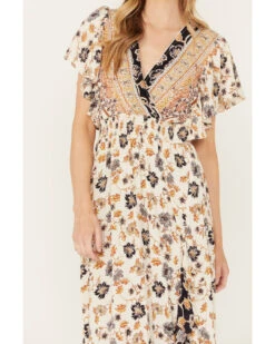 Angie Women's Flutter Sleeve Floral Border Print Dress 8 Angie Women's Flutter Sleeve Floral Border Print Dress -Cowboy Wear Shop 2000391056 900 P3