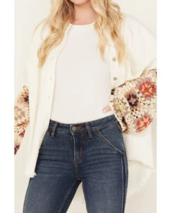 POL Women's Crochet Sleeve Long Sleeve Button Down Shacket -Cowboy Wear Shop 2000393558 103 P3