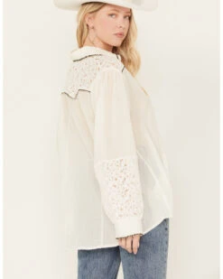 POL Women's Lace Yoke Long Sleeve Button Down Shirt -Cowboy Wear Shop 2000393561 103 P4