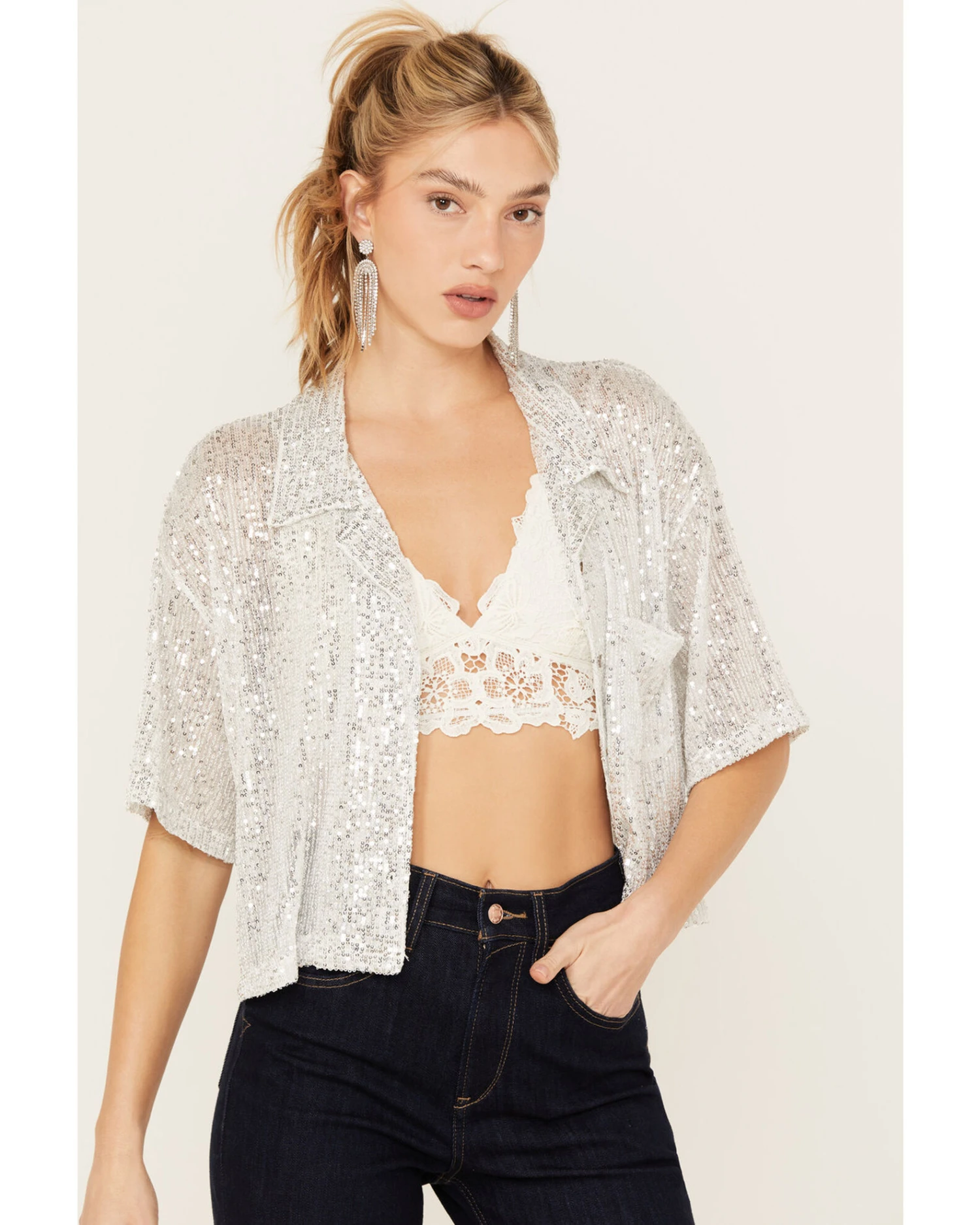 POL Women's Sequin Button Up Top 4 POL Women's Sequin Button Up Top - Image 2